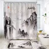 Rideaux de douche Paysage Encre Bambou Peinture Rideaux De Douche Style Chinois Salle De Bains Accessoires Cloison Imperméable Rideaux De Bain Tapis Tapis Ensemble R230821