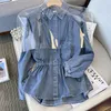 Kvinnors blusar Autumn Long Sleeve Denim Shirt Coat for Women mode Casual Single-Breasted Thin Jacket Overdimasy Loose Coats L-4XL