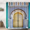 Shower Curtains Moroccan Yellow Antique Arched Doors Shower Curtains Old Vintage Wooden Door Bathroom Waterproof Fabric Bath Curtains With Hooks 230820