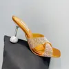 Charmes d'été pantoufles en cristal mules sandales pour femmes glisser chaussures à talons hauts strass PU manchon coulissant à bout ouvert designer de luxe chaussures d'usine de style de rue