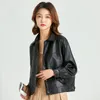 Women's Leather 2023 Spring Short Faux Jacket Women Single Breasted Black Moto Biker Coat Warm Turn Down Collar Streetwear Outerwear