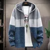 Men's Sweaters Autumn Korean Hooded Men's Sweaters with Thick and Velvet Men's Cardigan Knitted Sweatercoats Patchwork Jacket Male M-4XL 230821