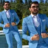 Men's Tracksuits The New Formal Fashion Blue Suits For Men's Groom Wedding Wear Suits Slim Tuxedos Peak Lapel Custom Made 3 Pieces J230821