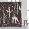 Cortinas de chuveiro Floresta Animais Cortinas de Chuveiro Pássaro Rena Raposa Esquilo Urso Vida Selvagem Plantas Pintura Decoração de Casa Conjunto de Cortina de Banheiro R230830