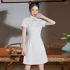 Etnische kleding fzslcyiyi sexy holle out Chinese mandarijn kraag chiffon qipao korte mouw mini cheongsam dagelijkse avondjurk