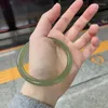 Bangle -like Greenish White Jade Bracelet Women's Round Thin Hetian Qingshui