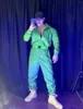 Sahne Giyim Hip Hop Dans Giysileri Erkekler Caz Dans Kıyısı Yeşil Bodysuit Gece Kulübü Parti Man Gogo Dancer Kıyafet Kostüm