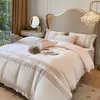 Bedding sets Luxury Embroidery Pure Bamboo Set Organic Duvet Cover Flat Bed Sheet Pillowcase Cooling Linen Queen King Size 230818