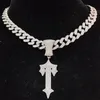 Pendant Necklaces Men Women Hip Hop Letter Iced Out Cross Sword Necklaces with 13mm Cuban Chain HipHop Pendant Necklace Fashion Charm Jewelry 230821