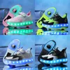 Athletic Outdoor Roller Skates Kid Sneakers LED Illuminated Shoes Boys Running Shoes with Double Wheels USB Charge Sport Shoes Girls Roller Shoes 230818