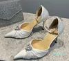 Bowtie Dress Shoes Sandaler Designer Satin Fashion Bow Rhinestone Button Lady Slingbacks High Heeled Wedding Party Womens Shoe Sandal With Box