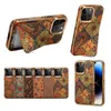 Luxusbeschichtung Ethnisches Muster Vogue Telefon Hülle für iPhone 15 14 13 12 Pro Max Langlebige Senior Magnetic Invisible Bracket Card Slot Wallet Wallet Blumendruck Holz zurück -Abdeckung