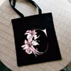 Kadınlar İçin Tote Çantalar Tuval 2022 Kazan El Çantaları Alışveriş Çiçek Renkli Mektup Baskılı Yeniden Kullanılabilir Katlanabilir Omuz Organizatör Çantası