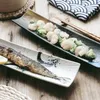 Assiettes Sushi Assiette En Céramique Rectangulaire Creative Cuisine Japonaise Pâtisserie Peint À La Main Maison Cuisine Rangement Décoratif