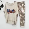 Tweedelige broek 2 pc's van dames/set trendy pak zomer top broek camouflage print plus size elastische taille sport outfit huiskleding