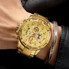 Нарученные часы Wwoor Mens Watch Top Brand Fashion Luxury Gold Staine Steel Quartz Watch Men Водонепроницаемый спортивный хронограф Relogio Masculino 230820