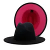 Czarny z niebieskimi dna Patchwork Panama Wool Feel Jazz Fedora Hats Women Men Men szeroko giełda Party Cowboy Trilby Hatbler Hat275k