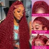 Deep Wave 99J Bourgogne Rouge Couleur 13x4 Lace Front Perruques de Cheveux Humains pour Femmes Remy 180 Densité Highlight Curly Lace Frontal Perruques
