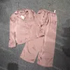 Womens Two Piece Home Wear Silk Casual Wear Set Long Sleeved Lapel Loose Pajamas 2 Colors Going Out Loungewear