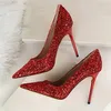 Fashion Women's Shoes High Heels Shallow Mouth Pointed Toe Shining Sequins Sexy and Slim Night Club High Heels Single Shoes Size 34-43