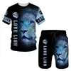 Tracksuits voor heren 2023 mode gedrukt 3 d The Lion Men Men Deskled 2 -delige pak shirt shorts in de zomer