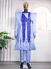 Ubranie etniczne H D Afrykańskie ubrania dla mężczyzn Rich Bazin Hafdery Tradycyjne 3 szt. Sut Niebieski impreza ślub Dashiki 230818