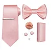 Neck Ties Solid Pink Plaid Ties For Men Fashion Men's Self Tie Bow Tie Pocket Square Cufflinks Set Men Neck Tie Clip And Brooch 230818