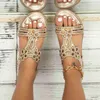 Sandals Elastic Band Sandals Women Casual Crystal Floral Flat Beach Shoes Open Toe Low Heels Leather Ladies R230821