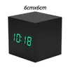 Table Clocks Small Wood Grain Square Alarm Clock Intelligent Voice Controlled Mute Design Fashionable Decorative Gifts For Counter Desktop