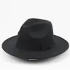 Unisex wol vilt hoed met lint trim stijlvolle jazzhoeden fedora brede rand caps klassieke solide trilby cap voor mannen en dames307r