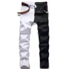Men's Jeans Male American Styles Fashion Stitching Slim Two-color White And Black Trend Stretch Trousers Denim Pants209r