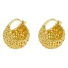 French lazy Korean temperament simple woven hollow heart gold plated round ball basket Earrings