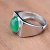 Cluster Rings Real 925 Sterling Silver Vintage Green Chalcedony Ring Large Male