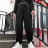 Pantalon femme noir Cool femme été Hip Hop Cargo décontracté pantalon de survêtement ample Streetwear printemps haute rue avec poche fille