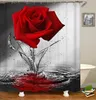 Shower Curtains Red Rose Butterfly Flowers Shower Curtain 3D Bathroom Curtain Fabric Waterproof Polyester Washable Bath Screen Curtain Set 230820