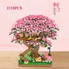 Bloco 2138pcs Modelo de cerejeira rosa Modelo Bloco Miniatura Cherry Tree House Assembly Brick Christmas Girl Girl Toy R230817