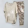 Tweedelige broek 2 pc's van dames/set trendy pak zomer top broek camouflage print plus size elastische taille sport outfit huiskleding