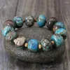 Strand 2023 Pierres Naturelles 15 20mm Océan Jaspers Perles Wrap Bracelets À La Main Bleu Boho Bracelet Yoga Bijoux