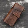 Plånböcker vintage borstad kohud lång läder plånbok med rifd -funktion för man mode skarvar pengar på väskeklipp