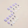 Uñas postizas 24 piezas francés esmerilado púrpura falso cuadrado corto usable blanco cubierta completa prensa en puntas de uñas de manicura