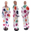 Floral Print Two Piece Set Outfits Femmes Casual Shirt and Pants Sets Easy Suits Free Ship