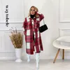 Womens Wool Blends Waytobele Women Coat Winter Thermal MidLong Woolen Plaid Loose With Pockets Single Row Button Overcoat Tops High Streetwear 230818