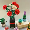 Blöcke DIY Red White Roses Vase -Pflanzen Valentinstag Gärten Romantische Bausteine ​​Klassische Modell B Kids Sets Kits Toys R230817
