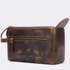 Wallets Retro Fashion Men Women Wash Bags Genuine Leather Storage Bag For Make UP Cosmetic Male Female Hand Luxuy Clutches