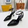 designer Women's High Heel Sandals Leather Party Fashion Metal Double buckle Summer Designer Sexy Peep-toe women's chunky Heel Dress Shoes