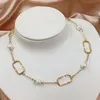 Ladies Pearls Necklace 18K Gold Plated Fine Chain Pearl Pendant Hollow Box 925 Silver Necklace Luxury Simple Charm Classy Jewelry