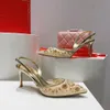 Luxury sandal RENES&CAOVILLAS Jewel-embellished pointed-toe woven slingback heeled courts women lace strass wedding dress pumps top designer with box 35-43