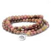 Strand Natural Rhodonite Stone Rose Pyroxene Bracelet Zen Boeddha Pearl Lotus Mahonie Mahonie Yoga Fashion sieraden Groothandel