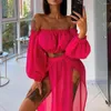 Women's Swimwear 2023 Women Beach 2pcs Bikini Cover-Ups Swimsuit Off Shoulder Top High Waist Dresss Sexy Ladies Swimming Cover Up Bathing