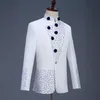 Costumes pour hommes Blazers Tunique Chinoise Costume Style Rétro Blanc Avec Strass Bleu Veste Pantalon Droit 2 Pièces Ensemble Stand Col233z